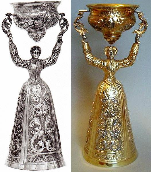 Brautbecher, Hochzeitspokal in echt Sterling-Silber 925 teilvergoldet
