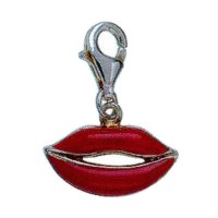 Anhänger Mund in echt Sterling-Silber 925 emailliert, Charm mit Karabiner, hochwertiger Ketten- oder Bettelarmband-Ein-/Anhänger