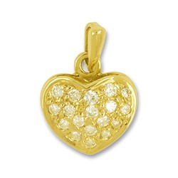 Anhänger Herz in echt Gelbgold 585 mit Brillanten, Charm, Ketten- oder Bettelarmband-Anhänger