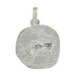 Anhänger, Plättchen Stier, Tierkreiszeichen in echt Sterling-Silber 925 oder Gold, Charm, Ketten- oder Bettelarmband-Anhänger