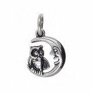 Anhänger Eule mit Mond in echt Sterling-Silber 925 oder Gold, Charm, Ketten- oder Bettelarmband-Anhänger
