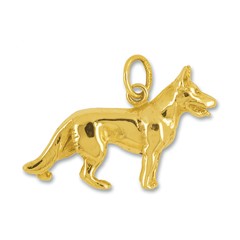 Anhänger Schäferhund in echt Sterling-Silber 925 oder Gelbgold, Charm, Ketten- oder Bettelarmband-Anhänger