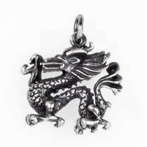 Anhänger chinesischer Drache, Tierkreiszeichen in echt Sterling-Silber oder Gelbgold, Charm, Kettenanhänger oder Bettelarmband-Anhänger 