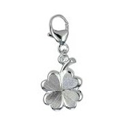 Anhänger Kleeblatt in echt Sterling-Silber 925, Charm mit Karabiner, hochwertiger Ketten- oder Bettelarmband-Ein-/Anhänger
