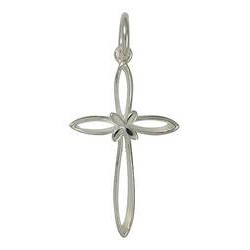 Anhänger Blütenkreuz in echt Sterling-Silber 925, Ketten- oder Schlüssel-Anhänger