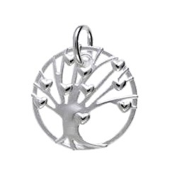 Anhänger Baum des Lebens mit Herzen in echt Sterling-Silber 925, Charm, Ketten- oder Bettelarmband-Anhänger