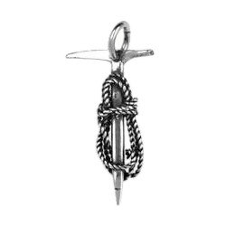 Anhänger Eispickel mit Kletterseil in echt Sterling-Silber 925 oder Gold, Charm, Ketten- oder Bettelarmband-Anhänger
