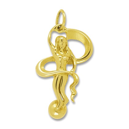 Anhänger römische Göttin Fortuna in echt Gelbgold, Charm, Kettenanhänger oder Schlüssel-Anhänger 