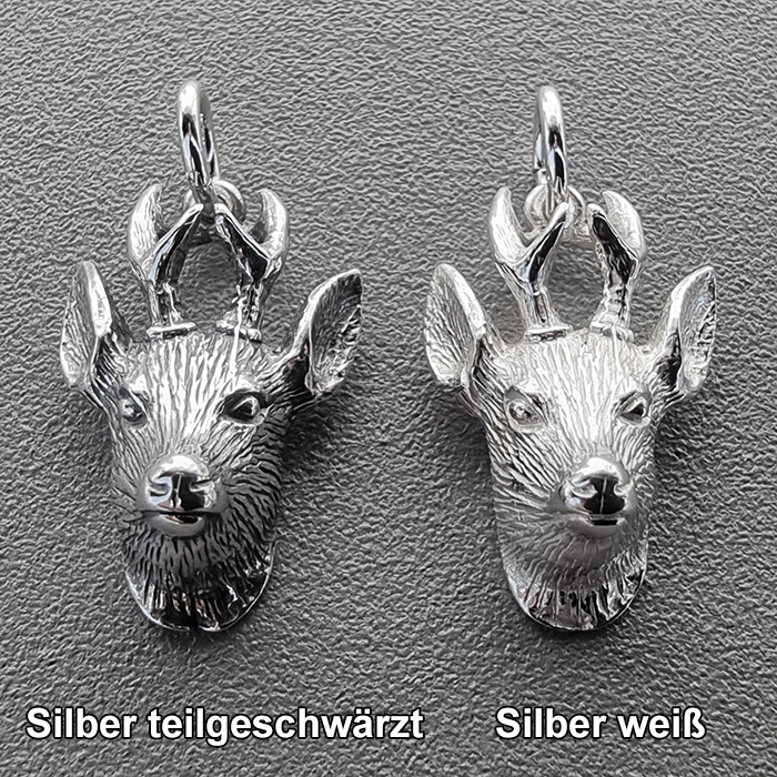 Anhänger Rehkopf in echt Sterling-Silber 925 teilgeschwärzt (oxidiert) oder weiß, hochwertiger Kettenanhänger oder Schlüssel-Anhänger 