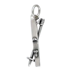 Anhänger Ski mit Skistock in echt Sterling-Silber 925 oder Gold, Charm, Ketten- oder Bettelarmband-Anhänger