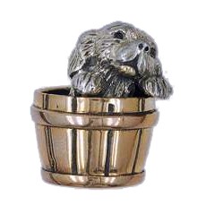 Zierfigur Hund im Eimer in echt Sterling-Silber 925 teilgeschwärzt, Standmodell