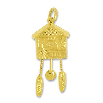 Kuckucksuhr Anhänger in echt Gold, Charm, Ketten- oder Bettelarmband-Anhänger
