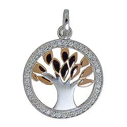 Anhänger Baum des Lebens in echt Sterling-Silber 925 bicolor mit Zirkonia, Charm, Ketten- oder Bettelarmband-Anhänger