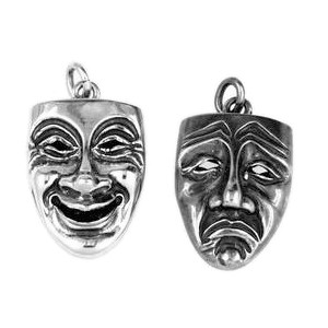 Anhänger Maske doppelseitig in echt Sterling-Silber 925 oder Gold, Ketten- oder Schlüssel-Anhänger