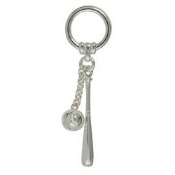 Schlüsselanhänger Baseballschläger und Ball in echt Sterling-Silber 925 weiß inklusive Schlüssel-, Federrring und Kette