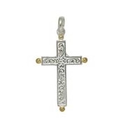 Anhänger Kreuz in echt in Sterling-Silber 925 teilvergoldet, zweifarbig, Ketten- oder Schlüssel-Anhänger