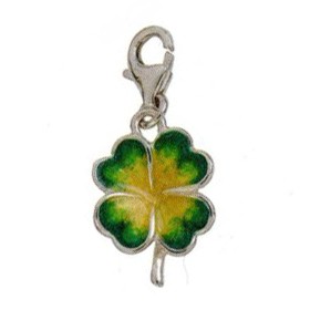 Anhänger Kleeblatt in echt Sterling-Silber 925 emailliert, Charm mit Karabiner, Ketten- oder Bettelarmband-Anhänger