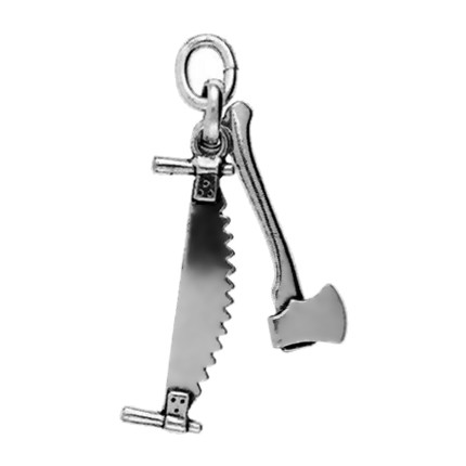 Anhänger Zweimann-Schrotsäge & Axt in echt Sterling-Silber 925 oder Gold, Ketten- oder Schlüssel-Anhänger
