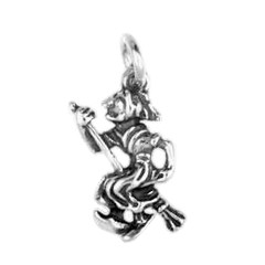 Anhänger Hexe mit Besen in echt Sterling-Silber 925 oder Gold, Charm, Ketten- oder Bettelarmband-Anhänger