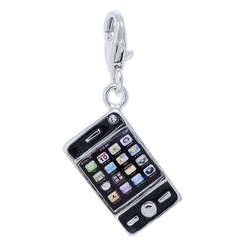 Anhänger Smartphone in echt Sterling-Silber 925 lackiert, Charm mit Karabiner, hochwertiger Ketten- oder Bettelarmband-Ein-/Anhänger