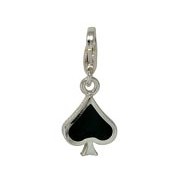Anhänger Spielkarte Pik in echt Sterling-Silber 925 emailliert, Charm, hochwertiger Ketten- oder Bettelarmband-Ein-/Anhänger