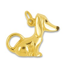 Anhänger Dackel, Hund in echt Gelbgold 375, 585 oder 750, Charm, Ketten- oder Bettelarmband-Anhänger