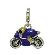 Anhänger Rennmotorrad, Supersportler mit Fahrer in echt Sterling-Silber 925 emailliert, Charm, hochwertiger Ketten- oder Bettelarmband-Ein-/Anhänger