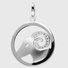 Anhänger Widder, Tierkreiszeichen in echt Sterling-Silber 925 weiß mit Zirkonia, Ketten- oder Schlüssel-Anhänger