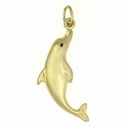 Anhänger Delfin, Delphin echt Gelbgold mattiert, Kettenanhänger oder Schlüssel-Anhänger 