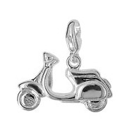 Anhänger Motorroller in echt Sterling-Silber 925, Charm mit Karabiner, hochwertiger Ketten- oder Bettelarmband-Ein-/Anhänger