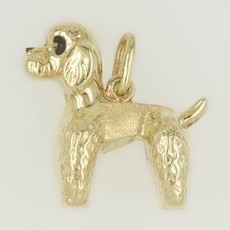 Anhänger Pudel, Hund in echt Gelbgold 585, Charm, Ketten- oder Bettelarmband-Anhänger