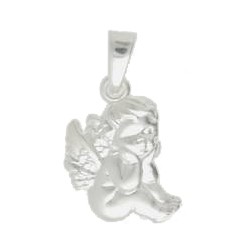 Anhänger, Charm Engel in echt Sterling-Silber 925 weiß, Ketten- oder Bettelarmband-Anhänger