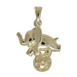 Anhänger Elefant mit Fußball in echt Gelbgold 585, Charm, Kettenanhänger oder Bettelarmband-Anhänger 