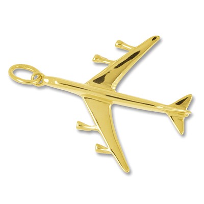 Anhänger Flugzeug, Jumbo-Jet 747 in echt Gold, Ketten- oder Schlüssel-Anhänger
