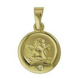 Anhänger Schutzengelslättchen in echt Gelbgold 585 mit Diamant, Charm, Ketten- oder Bettelarmband-Anhänger