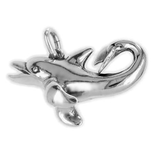 Anhänger Delfin, Delphin in echt Sterling-Silber oder Gold massiv, Kettenanhänger oder Schlüssel-Anhänger 