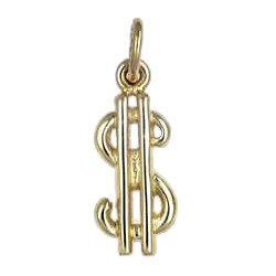 Anhänger Dollarzeichen $ in echt Gelbgold, Charm, Ketten- oder Bettelarmband-Anhänger