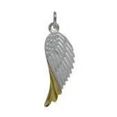 Anhänger Engelsflügel in echt Sterling-Silber 925 teilvergoldet, Charm, Ketten- oder Bettelarmband-Anhänger