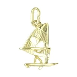 Anhänger Windsurfer mit Board und Segel in echt Sterling-Silber 925 oder Gold, Charm, Ketten- oder Bettelarmband-Anhänger
