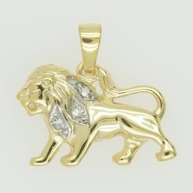 Anhänger Löwe, Tierkreiszeichen in echt Gelbgold 585 mit Diamanten, Charm, Ketten- oder Bettelarmband-Anhänger
