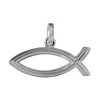 Schutzengel-Schmuck-Anhänger christlicher Fisch, Ichthys, Ichthus, ΙΧΘΥΣ, Christian Glaubenssymbol in echt Sterling-Silber weiß, Charm, Kettenanhänger oder Bettelarmband-Anhänger 
