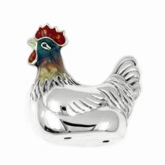 Zierfigur Huhn in echt Sterling-Silber 925 emailliert, Standmodell