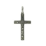 Anhänger Kreuz mit Rose & Ornament in echt Sterling-Silber 925 & Gold, Ketten- oder Schlüssel-Anhänger