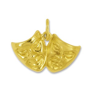 Anhänger Maske lachend & weindend - Komödie Tragödie in Gelbgold 585, Charm, Ketten- oder Bettelarmband-Anhänger