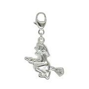 Anhänger Hexe in echt Sterling-Silber 925, Charm mit Karabiner, hochwertiger Ketten- oder Bettelarmband-Ein-/Anhänger