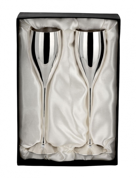 Sektkelche, -gläser, Champagnerflöten hochwertig versilbert inkl. Geschenkbox