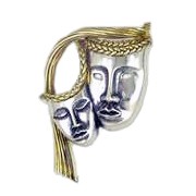 Anhänger Masken mit geflochtenem Haar in echt Sterling-Silber 925 teilvergoldet oder Gold, Ketten- oder Bettelarmband-Anhänger
