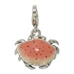 Anhänger Krabbe, Krebs in echt Sterling-Silber 925 rot-weiß emailliert, Charm mit Karabiner, hochwertiger Ketten- oder Bettelarmband-Ein-/Anhänger