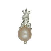 Anhänger Froschkönig auf Perle in echt Sterling-Silber 925 weiß, Charm, Ketten- oder Bettelarmband-Anhänger