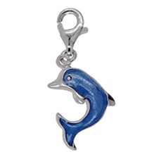 Anhänger Delfin, Delphin in echt Sterling-Silber mit Lack-Email und Karabiner, Charm, Kettenanhänger oder Bettelarmband-Anhänger 